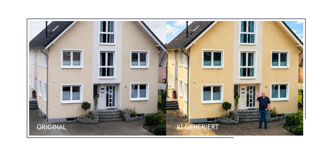 Zwei nebeneinander gestellte Bilder von unsere Agentur, mit und ohne KI Anpassung