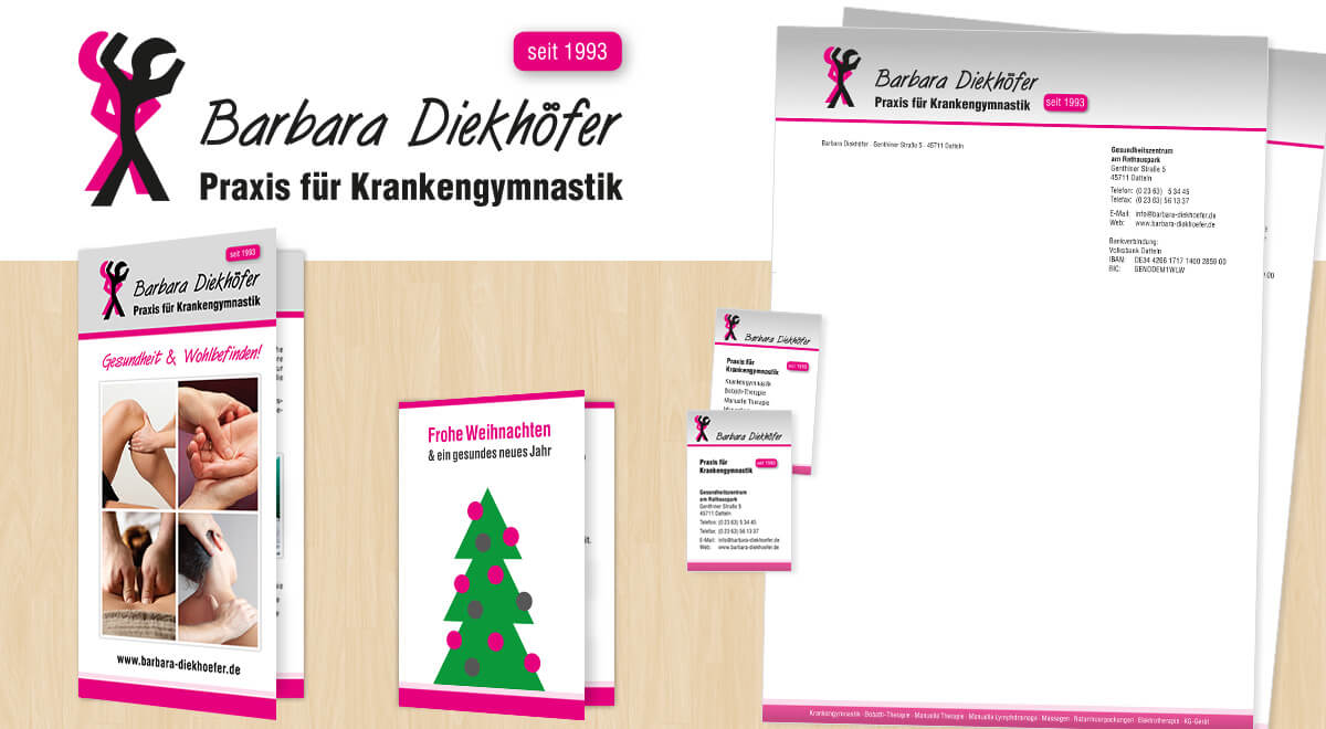 Logo, Flyer, Visitenkarte und Briefbogen von Krankengymnastik Barbara Diekhöfer