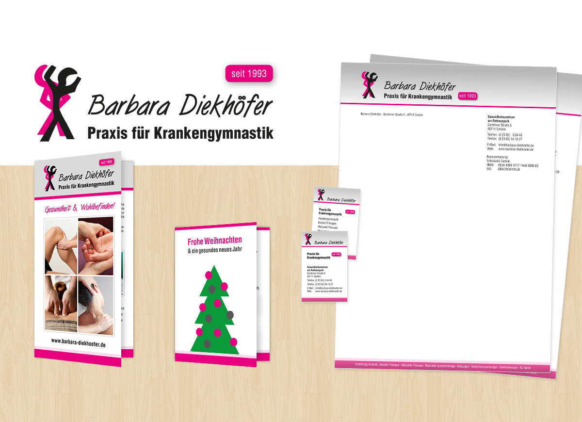 Logo, Flyer, Visitenkarte und Briefbogen von Krankengymnastik Barbara Diekhöfer