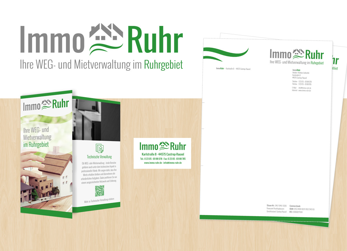 Logo, Flyer, Briefbogen und Stempel von ImmoRuhr