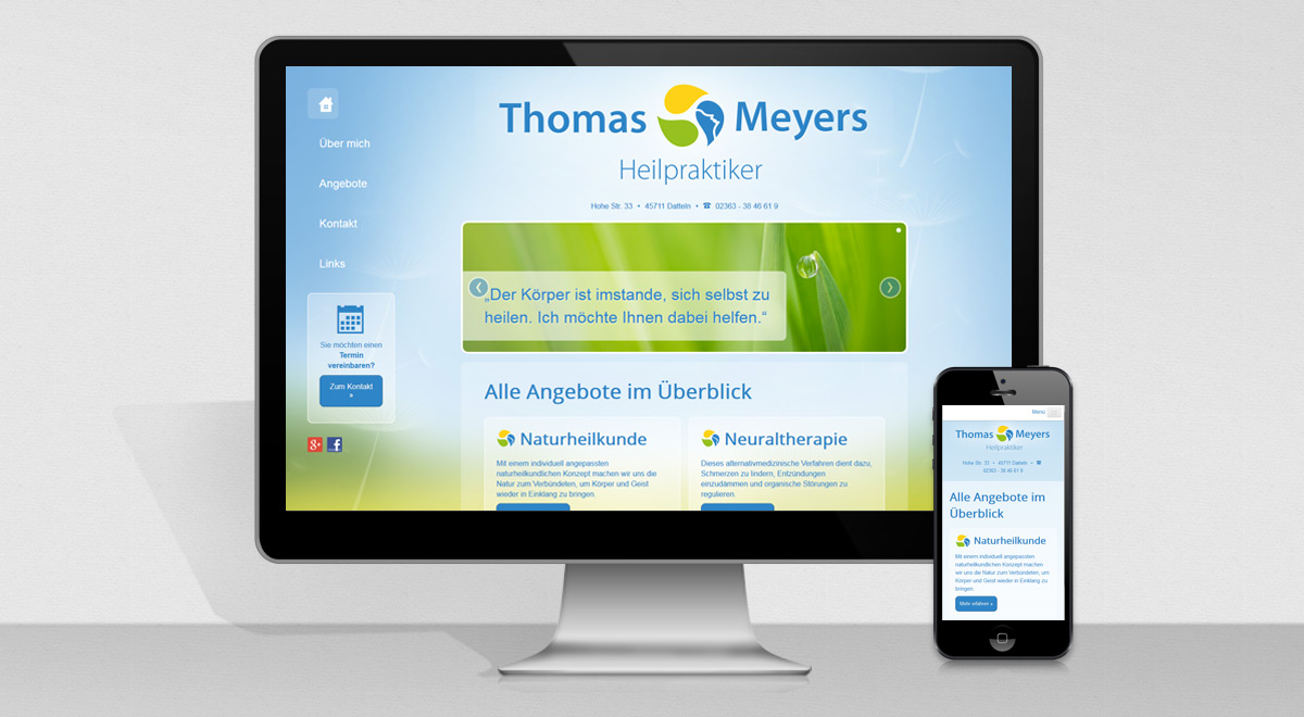 Bildschirm mit Webseite von Heilpraktiker Thomas Meyers