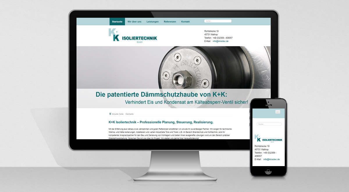 Bildschirm mit Webseite von K+K Isoliertechnik